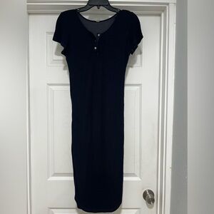 Monrow Navy Knit Dress With Short Sleeves, Size Medium-Made In USA